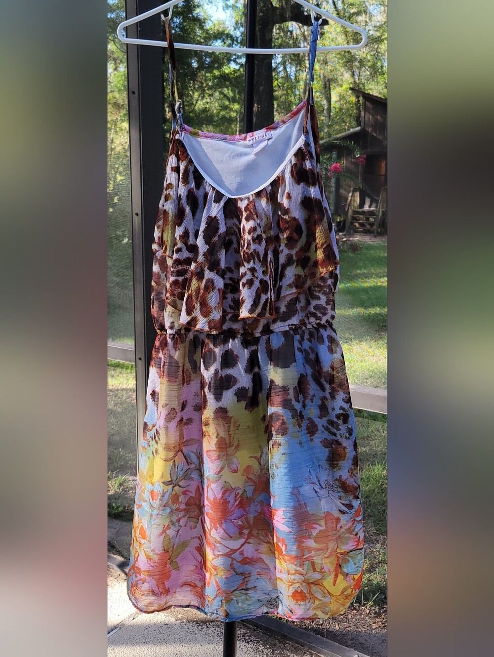 Wet Seal+ 2X Leopard Floral Chiffon Sundress Ruffle Sleeveless Boho Midi Dress
